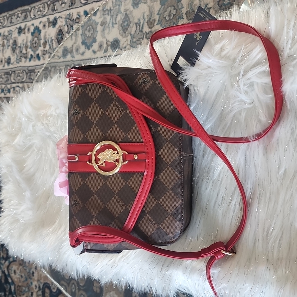 New US Polo ASSN Brown and Red Crossbody bag